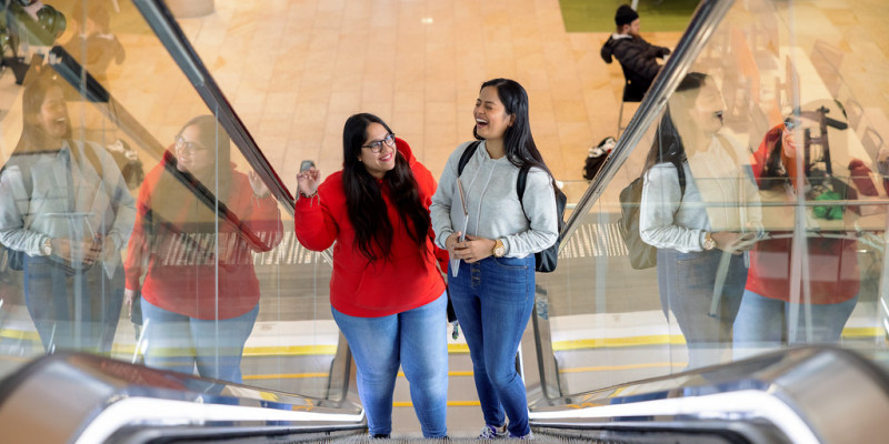 Students on escalator