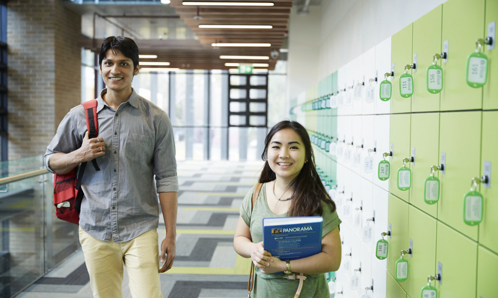 Students by lockers