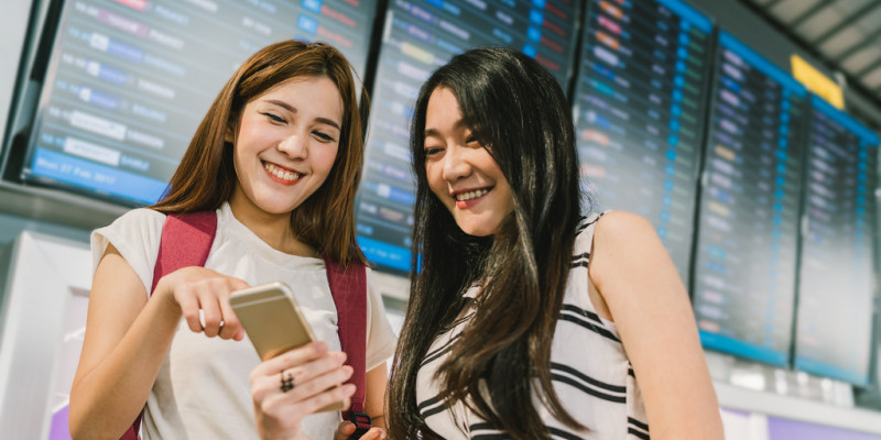 Students at flight information board