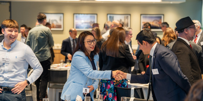 Attendees shaking hands at Business Sydney NSW Jobs Connect Lunch