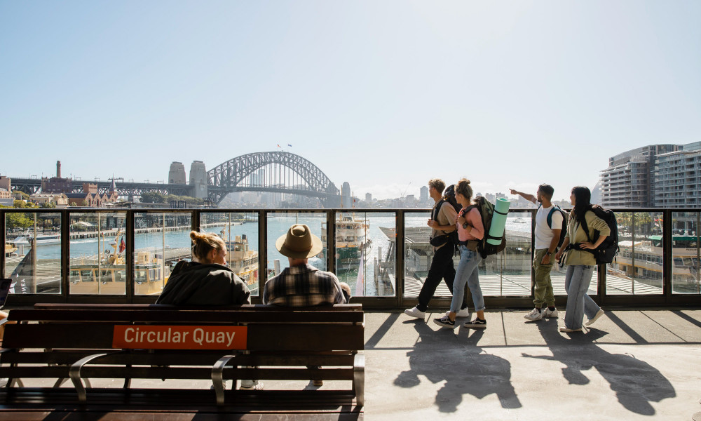 Students walking at circular quay